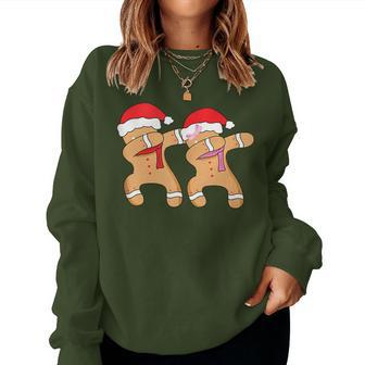 Dabbing Gingerbread Man And Girl Christmas Season Dab Dance Women Sweatshirt | Mazezy