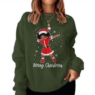 Dabbing Santa Black African American Girl Christmas Pajama Women Sweatshirt - Monsterry