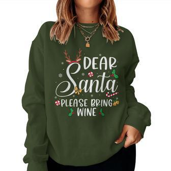 Dear Santa Please Bring Wine Christmas Family Matching Pj Women Sweatshirt | Mazezy DE