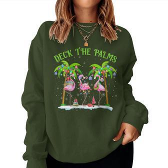 Deck The Palms Flamingo Tropical Christmas Lights Palm Tree Women Sweatshirt - Thegiftio UK