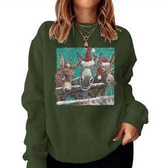 Donkey Santa Hat Donkey Lover Cute Donkey Christmas Women Sweatshirt - Seseable