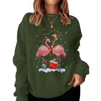 Flamingo Christmas Tree Lights Matching For Couples Women Sweatshirt - Thegiftio UK