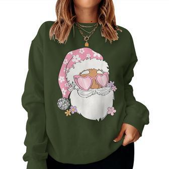 Pink Santa Retro Groovy Funky Disco Christmas Floral Women Sweatshirt - Monsterry