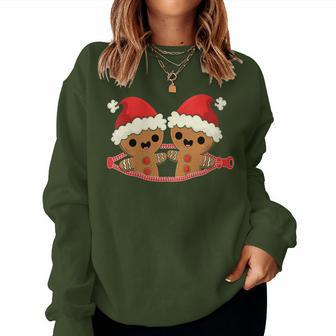 Gingerbread Twins Fun Christmas Pregnancy Announcement Women Sweatshirt | Mazezy