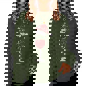 Glass Red Wine Santas Hat Xmas Clothes Pjs Outfit Christmas Women Sweatshirt | Mazezy