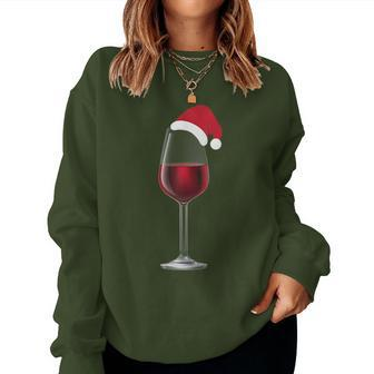 Glass Of Wine With Santa Christmas Hat Drinking Women Sweatshirt | Mazezy