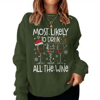 Glasses Of Wine Xmas Most Likely To Drink All The Wine Women Sweatshirt - Thegiftio UK