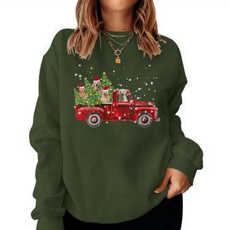 Golden Retriever Lover Red Truck Christmas Pine Tree Women Sweatshirt | Mazezy