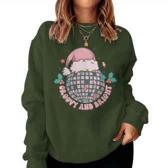 Groovy And Bright Christmas Disco Ball Wearing Santa Hat Women Sweatshirt - Thegiftio UK