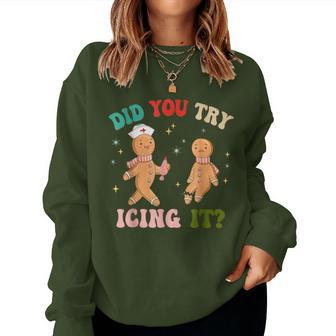 Groovy Retro School Nurse Christmas Did You Try Icing It Women Sweatshirt - Thegiftio UK