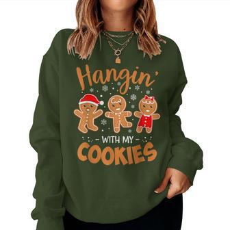 Hangin With My Cookies Gingerbread Christmas Teacher Women Sweatshirt - Thegiftio UK