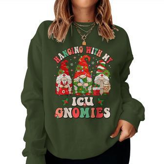 Hanging With My Icu Gnomies Christmas Critical Care Nurse Women Sweatshirt - Monsterry UK