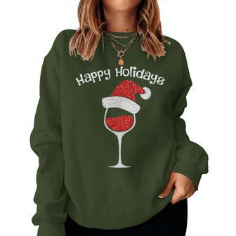 Happy Holidays Christmas Red Wine Women Sweatshirt | Mazezy