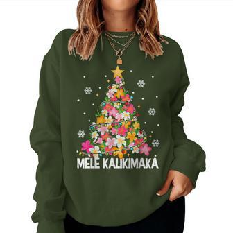 Hawaiian Floral Christmas Tree Mele Kalikimaka Tropical Xmas Women Sweatshirt - Seseable