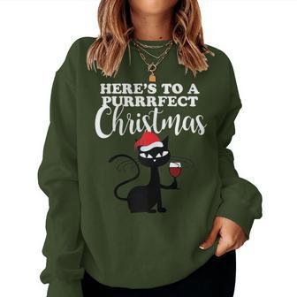 Here's To A Purrfect Christmas Wine Cat Women Sweatshirt | Mazezy