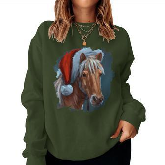 Horse Wearing Santa Claus Hat Horseback Riding Christmas Women Sweatshirt - Monsterry