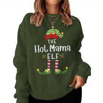 Hot Mama Christmas Elf Matching Pajama X-Mas Party Women Sweatshirt - Seseable