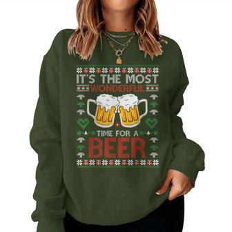 It's The Most Wonderful Time For A Beer Santa Hat Christmas Women Sweatshirt | Seseable UK