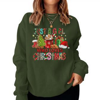 Just A Girl Who Love Christmas Hot Cocoa Hat Santa Pajama Women Sweatshirt - Monsterry DE