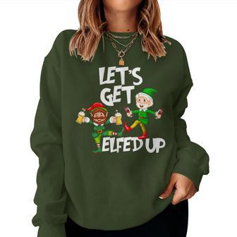 Let's Get Elfed Up Christmas Elves Beer & Wine Women Sweatshirt | Mazezy