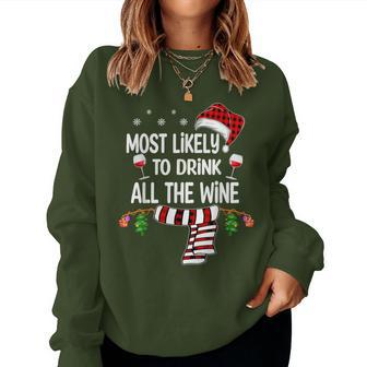 Most Likely To Drink All The Wine Family Christmas Pajamas Women Sweatshirt - Thegiftio UK