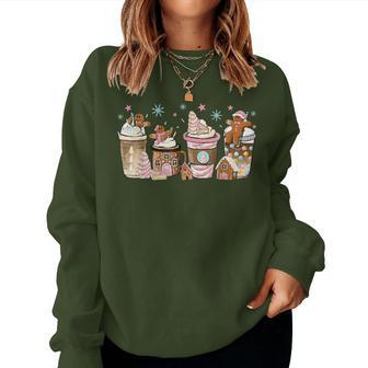 Merry Christmas Gingerbread Cookie Coffee Cups Latte Drink Women Sweatshirt - Seseable