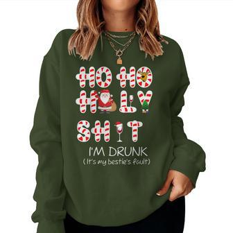Merry Christmas Xmas I'm Drunk Bestie's Fault Santa Women Sweatshirt - Seseable