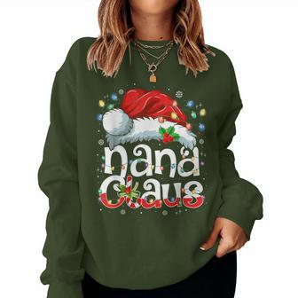 Nana Claus Christmas Lights Santa Hat Pajama Family Matching Women Sweatshirt - Seseable