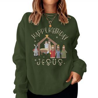 Nativity Happy Birthday Jesus Christmas Nativity Christian Women Sweatshirt - Monsterry