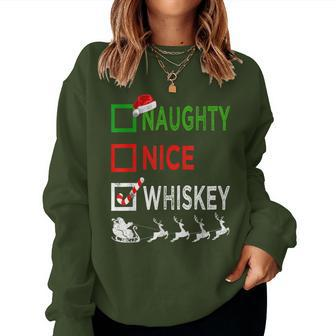 Naughty Nice Whiskey Christmas Pajamas Santa Hat Xmas Women Sweatshirt - Thegiftio UK