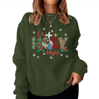Oh Holy Night Christmas Pajama X-Mas Plaid Christian Women Sweatshirt - Monsterry