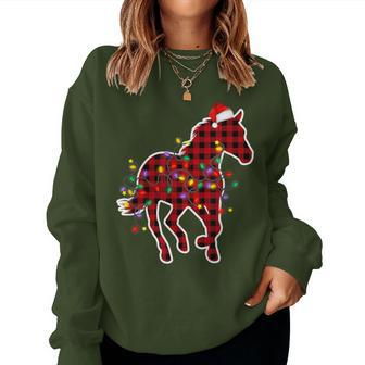 Red Buffalo Plaid Horse Christmas Pajamas Xmas Lights Family Women Sweatshirt - Thegiftio UK
