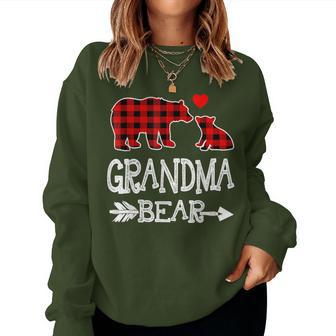 Red Plaid Grandma Bear Christmas Pajama Matching Family Women Sweatshirt - Seseable