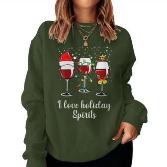 Red Wine Drinking Holiday Christmas Wine Glass Women Sweatshirt | Mazezy