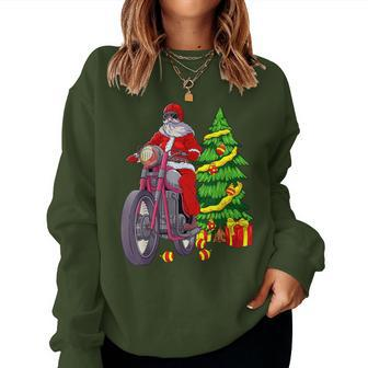 Santa On Motorcycle Biker Christmas Motorbike Women Sweatshirt | Mazezy