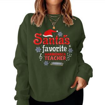 Santas Favorite Harmonica Teacher Christmas Women Sweatshirt | Mazezy