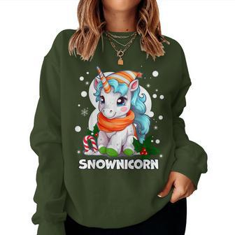 Snownicorn Cute Unicorn Snowman Christmas Girl Women Sweatshirt - Thegiftio UK