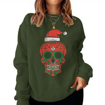 Sugar Skull Santa Hat Mexican Christmas Xmas Pj Women Sweatshirt - Thegiftio UK