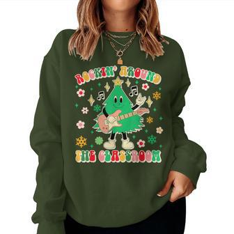 Teacher Christmas Xmas Vibes Rockin' Around The Classroom Women Sweatshirt | Mazezy