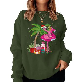 Tropical Pink Flamingo Christmas In July Summer Palm Tree Women Sweatshirt - Thegiftio UK