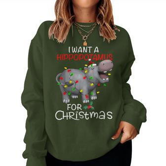 I Want A Hippopotamus For Christmas Xmas Hippo For Kid Women Women Sweatshirt | Mazezy