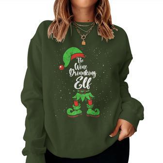 Wine Drinking Elf Matching Family Christmas Pajama Costume Women Sweatshirt | Mazezy CA