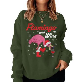 Wine Drinking Flamingo Christmas Women Sweatshirt | Mazezy