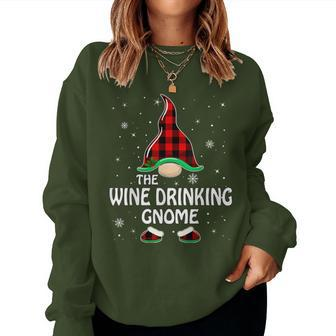 Wine Drinking Gnome Buffalo Plaid Matching Family Christmas Women Sweatshirt | Mazezy