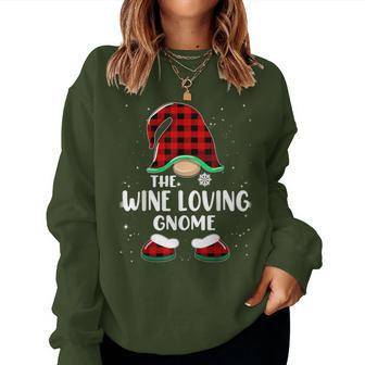 Wine Loving Gnome Buffalo Plaid Matching Family Christmas Women Sweatshirt | Mazezy