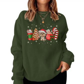 Yorkie Dog Christmas Pajamas Coffee Latte Xmas Tree Women Sweatshirt - Seseable