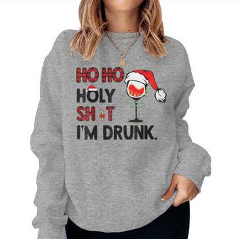 Christmas Ho Ho Holy I'm Drunk Wine Santa Hat Wine Lovers Women Sweatshirt | Mazezy