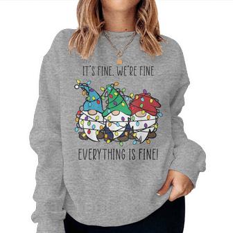 It's Fine We're Fine Everything Is Fine Gnome Teacher Xmas Women Sweatshirt - Seseable