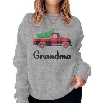 Matching Christmas Pajamas Cute Plaid Truck Grandma Women Sweatshirt | Mazezy