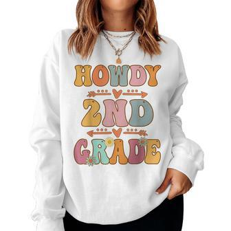 2Nd Grade Howdy Retro Groovy Vintage First Day Of School Women Sweatshirt | Mazezy
